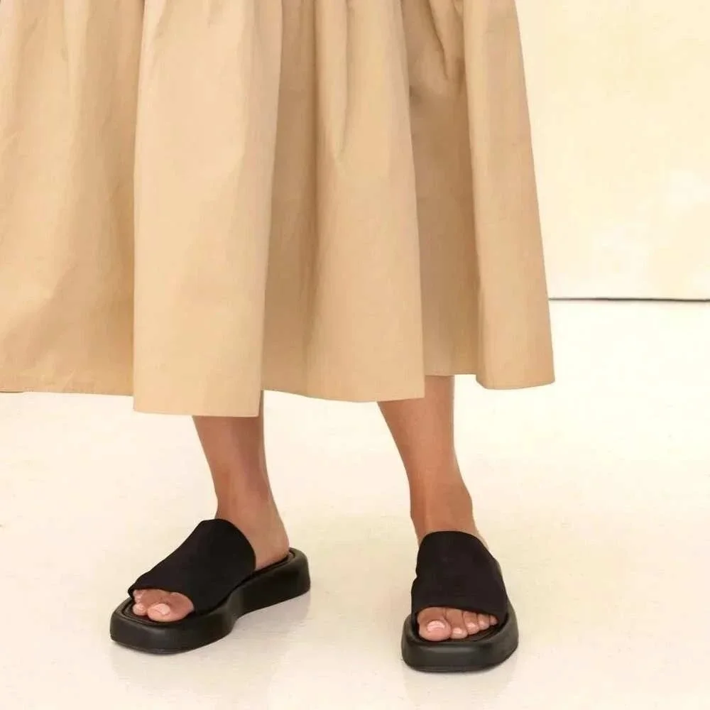 Loeffler Randall Piper Slide Sandals Womens 8 Platform Stretch Fabric Black